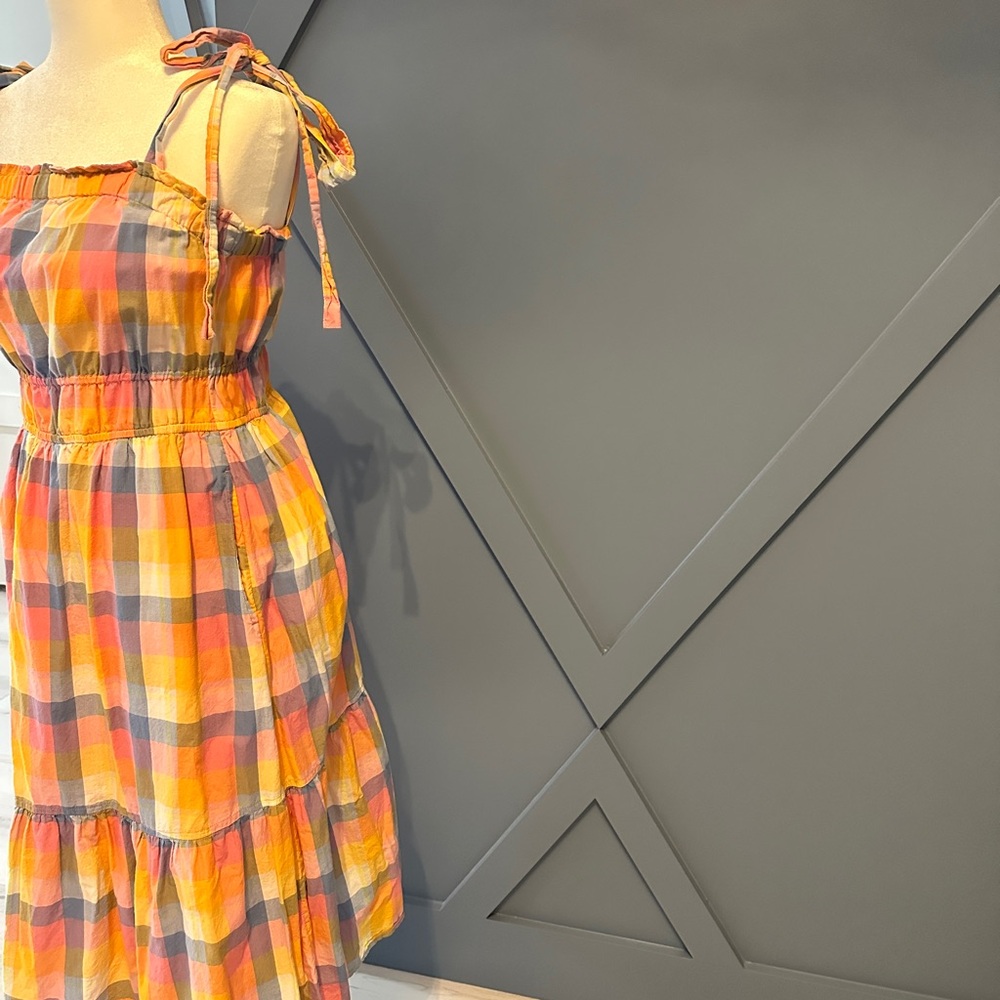 Colorful Plaid Midi Dress with Tie Straps - Picture 2 of 5
